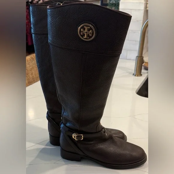 TORY BURCH BROWN LEATHER RIDING BOOTS SIZE 10 like new condition - Picture 2 of 9